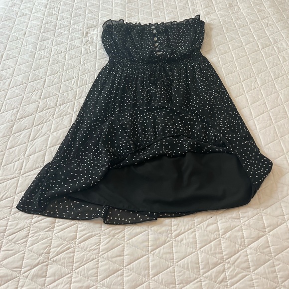 Black White Polka Dot Bandeau Mini Midi Dress - Picture 3 of 4